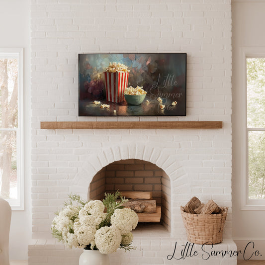 Popcorn Bucket and Bowl Frame TV Art displayed on a TV