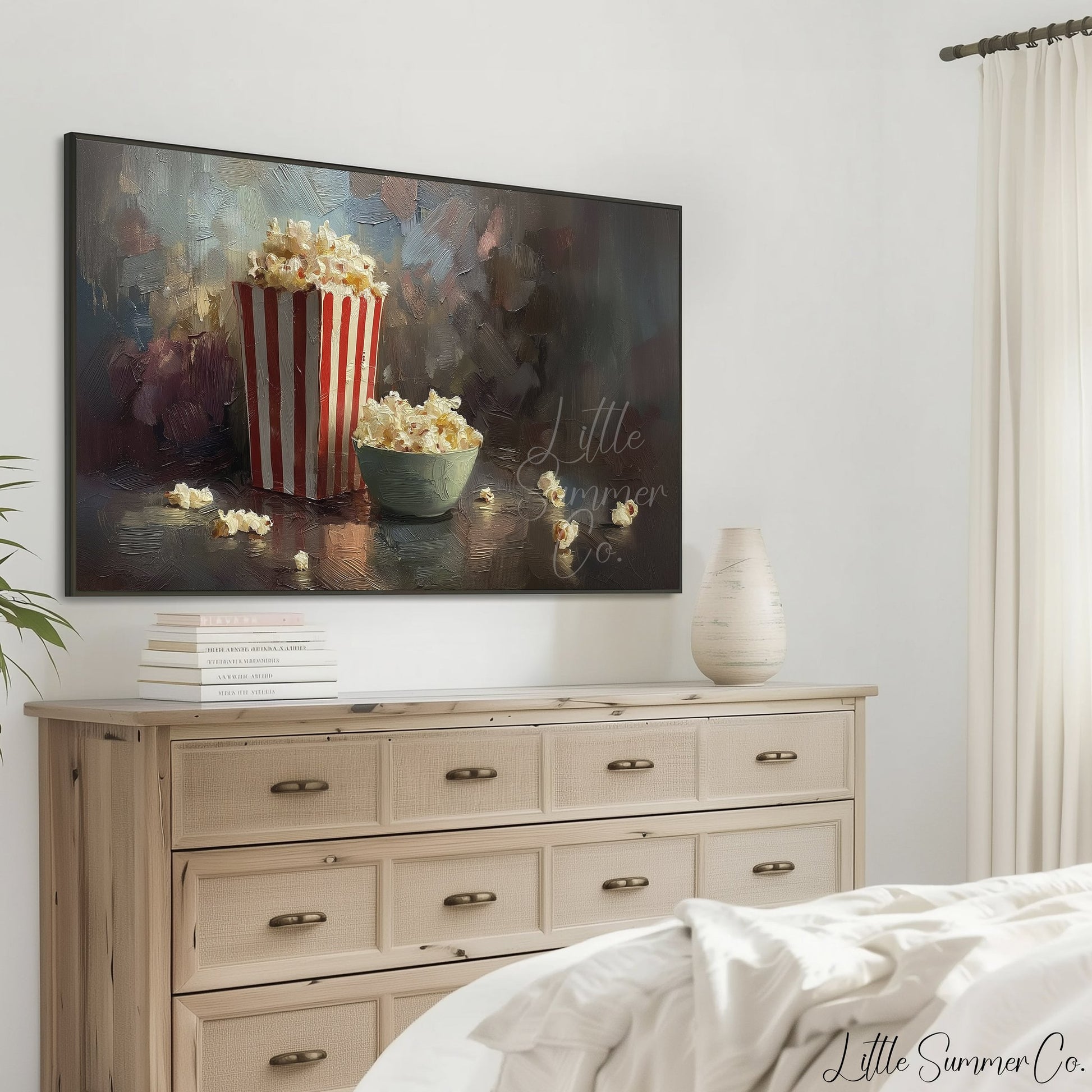Popcorn Bucket and Bowl Frame TV Art displayed on a TV