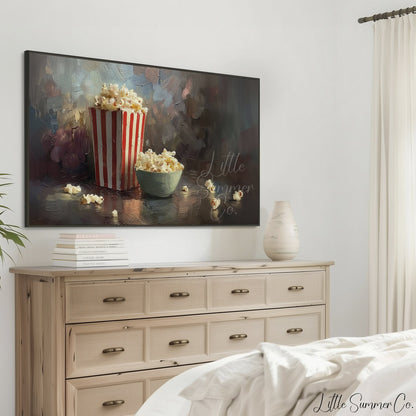 Popcorn Bucket and Bowl Frame TV Art displayed on a TV