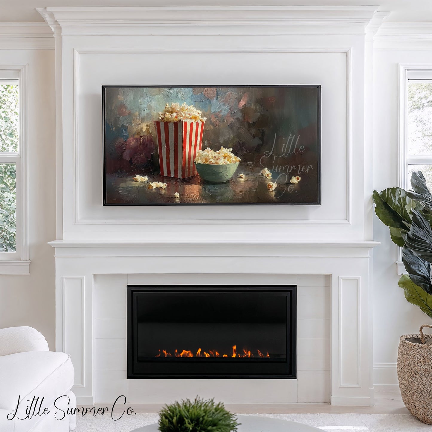 Popcorn Bucket and Bowl Frame TV Art displayed on a TV