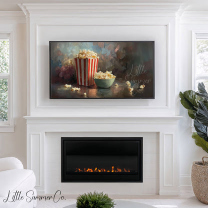 Popcorn Bucket and Bowl Frame TV Art displayed on a TV