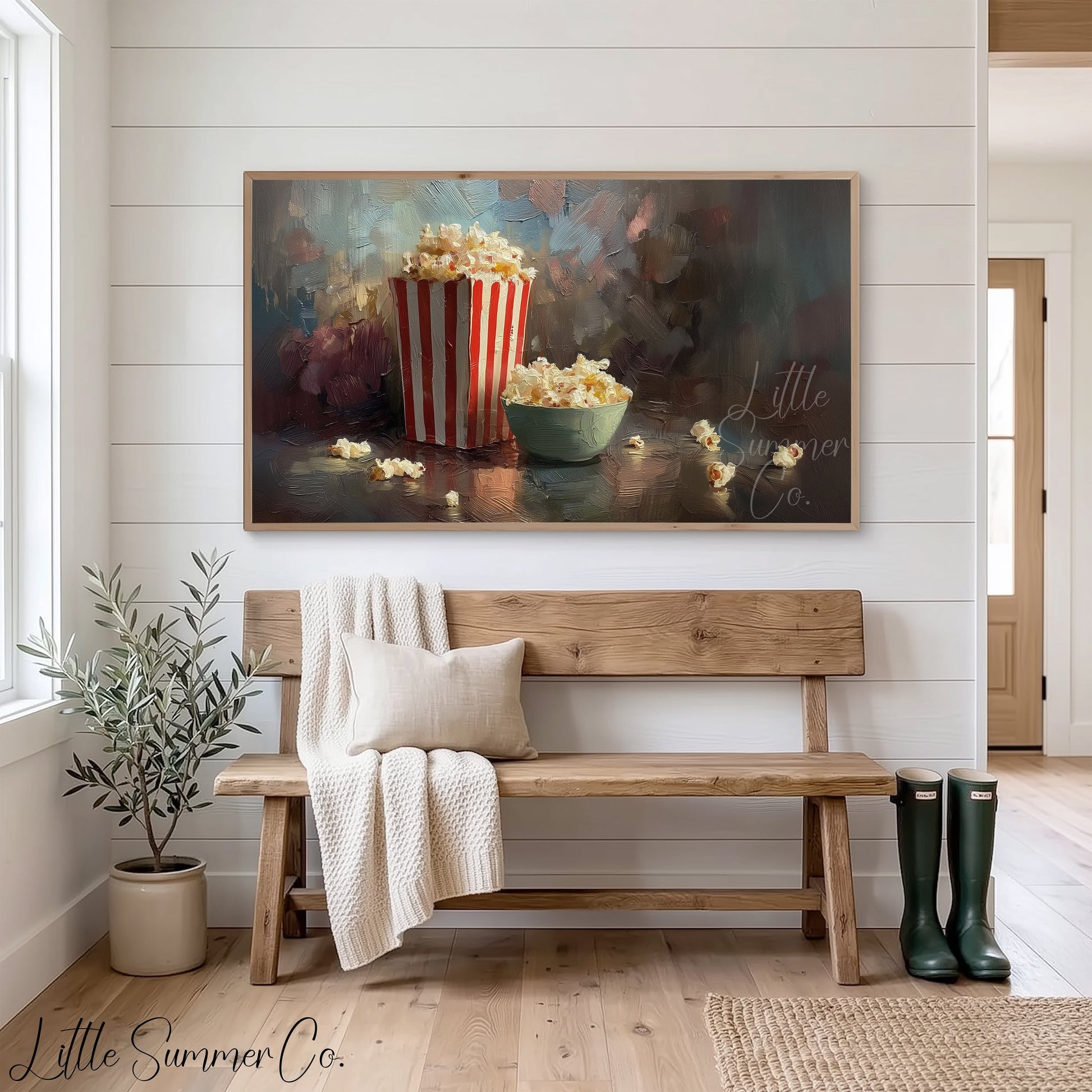 Popcorn Bucket and Bowl Frame TV Art displayed on a TV