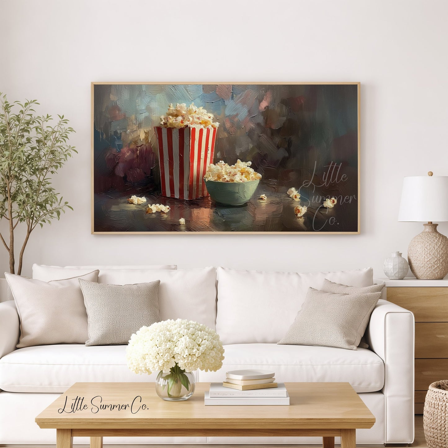 Popcorn Bucket and Bowl Frame TV Art displayed on a TV