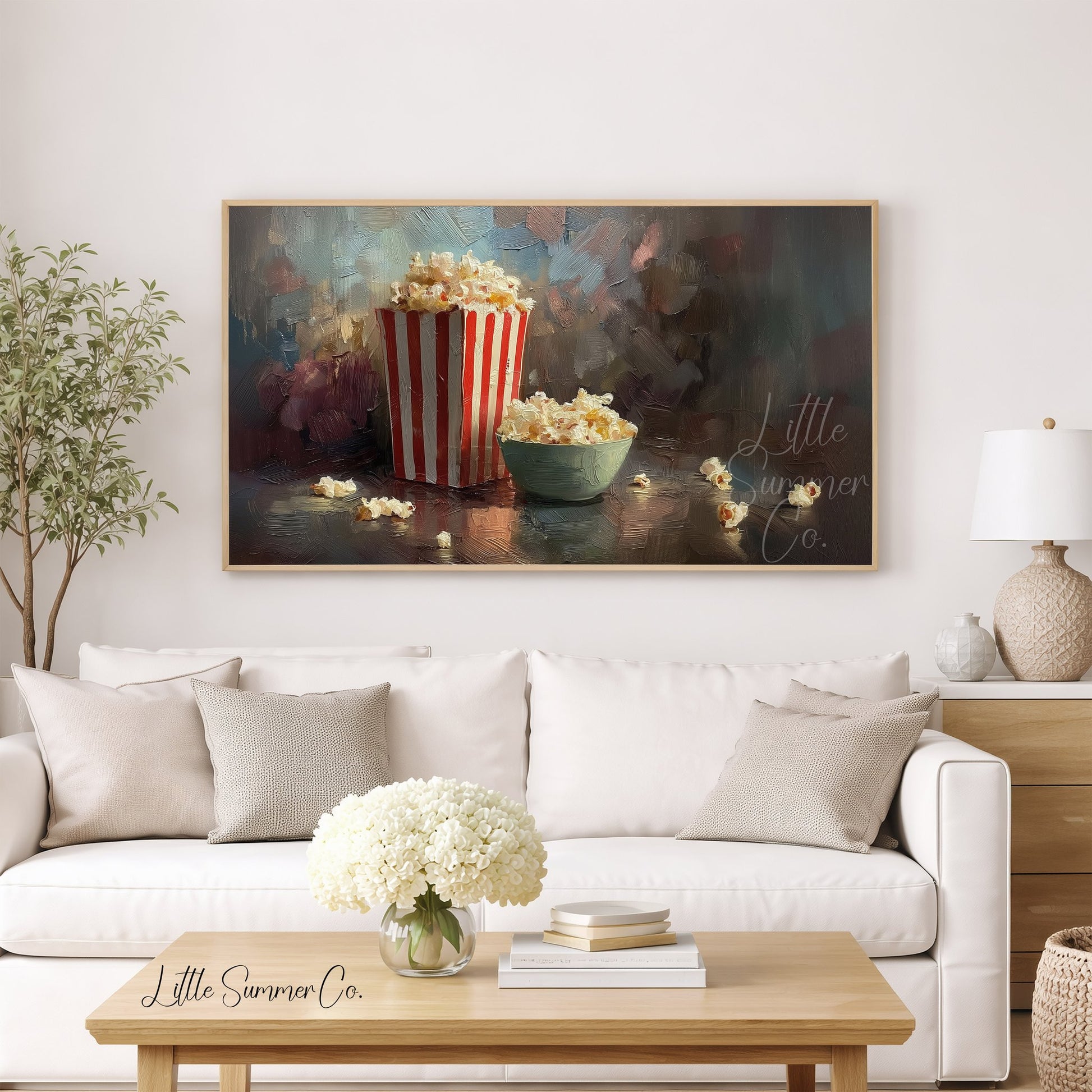 Popcorn Bucket and Bowl Frame TV Art displayed on a TV