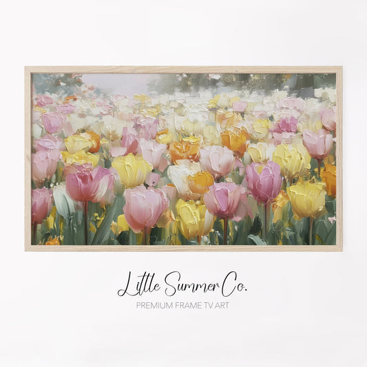 Colourful Tulip Garden Frame TV Art displayed on a TV
