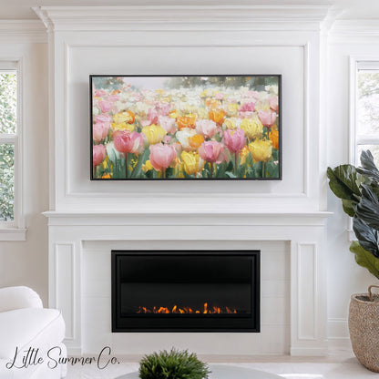 Colourful Tulip Garden Frame TV Art displayed on a TV
