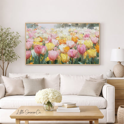 Colourful Tulip Garden Frame TV Art displayed on a TV
