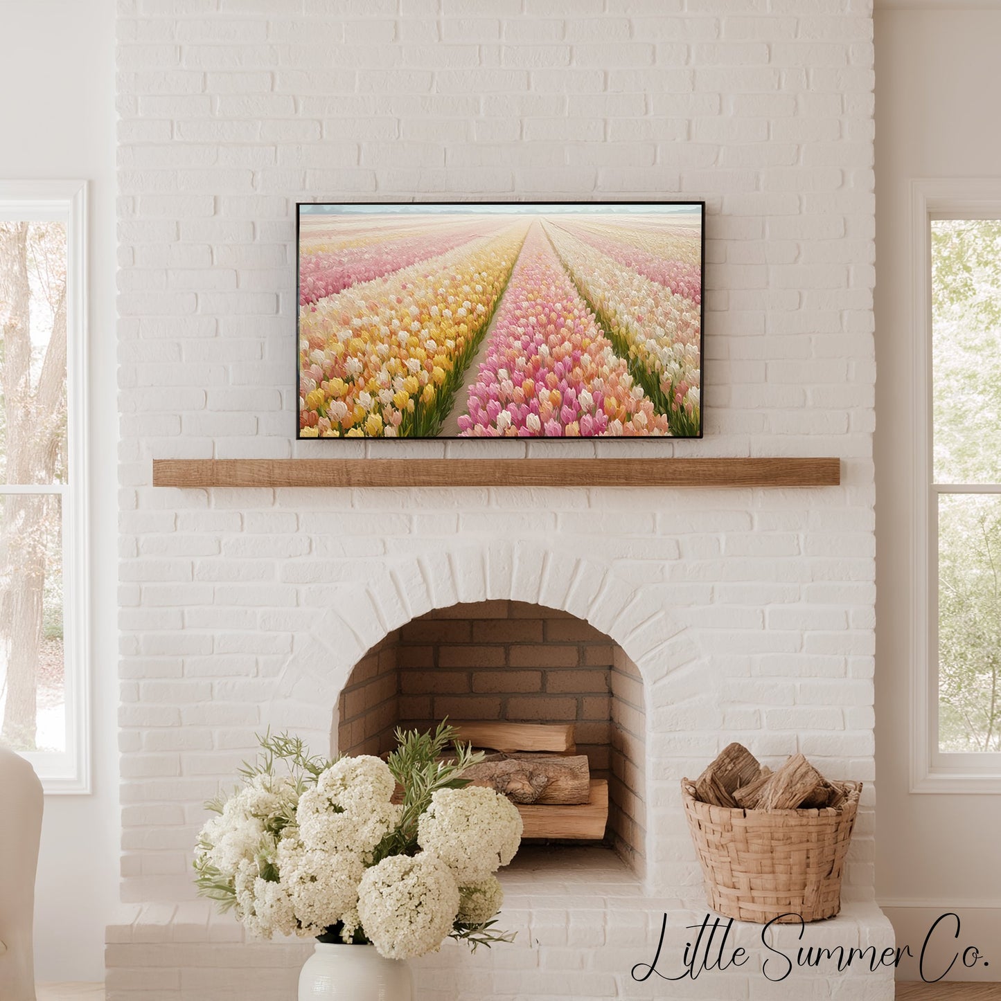 Tulip Field in Bloom Frame TV Art displayed on a TV