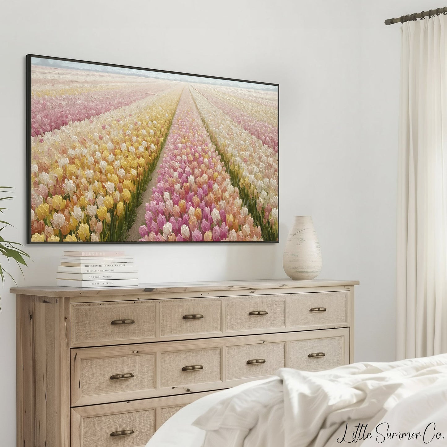Tulip Field in Bloom Frame TV Art displayed on a TV