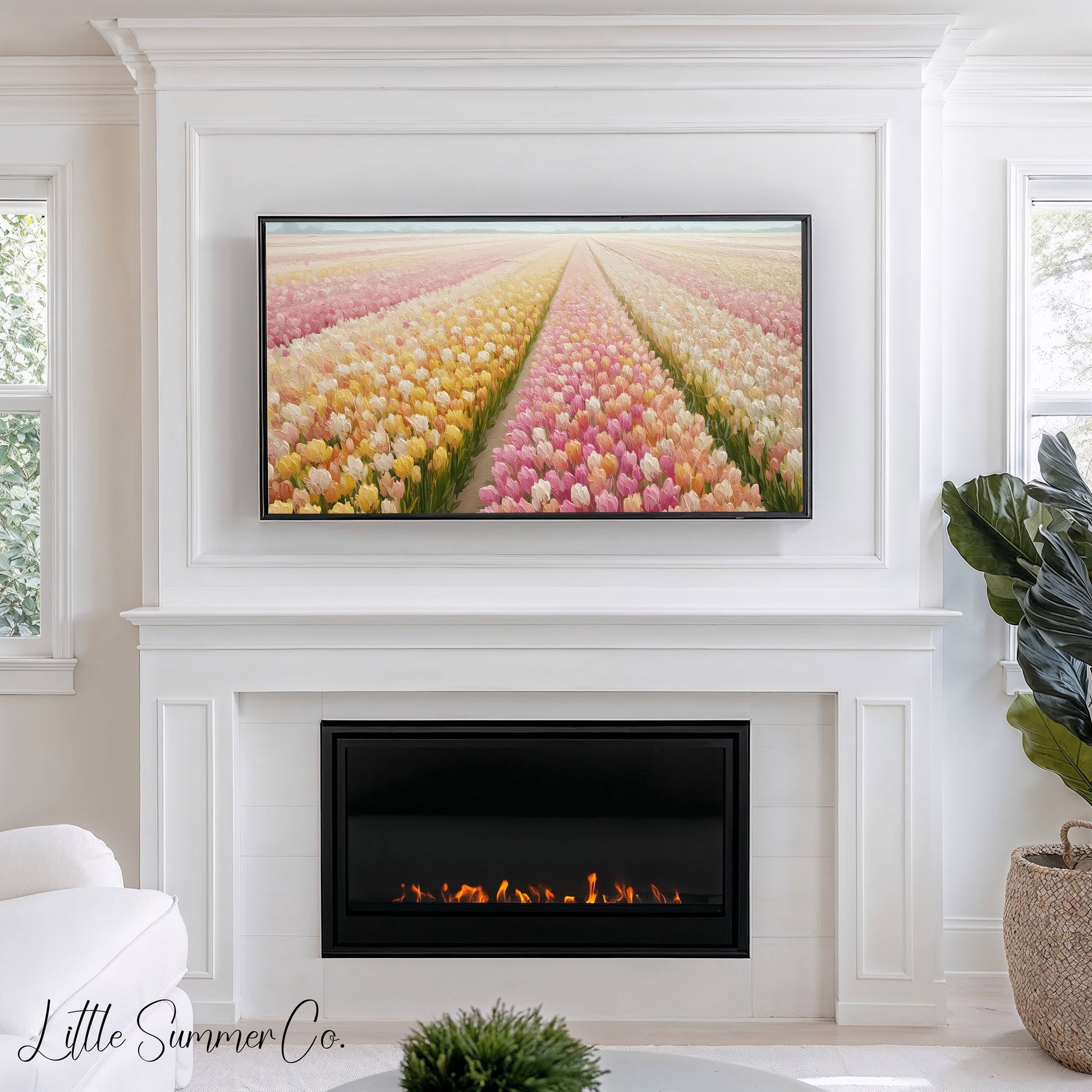 Tulip Field in Bloom Frame TV Art displayed on a TV
