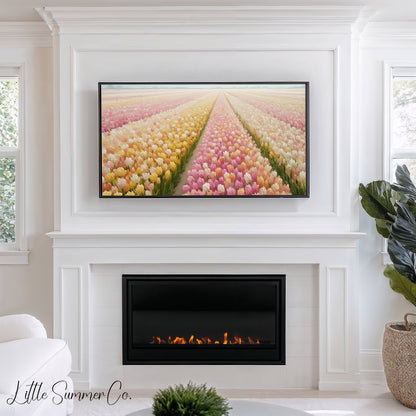 Tulip Field in Bloom Frame TV Art displayed on a TV