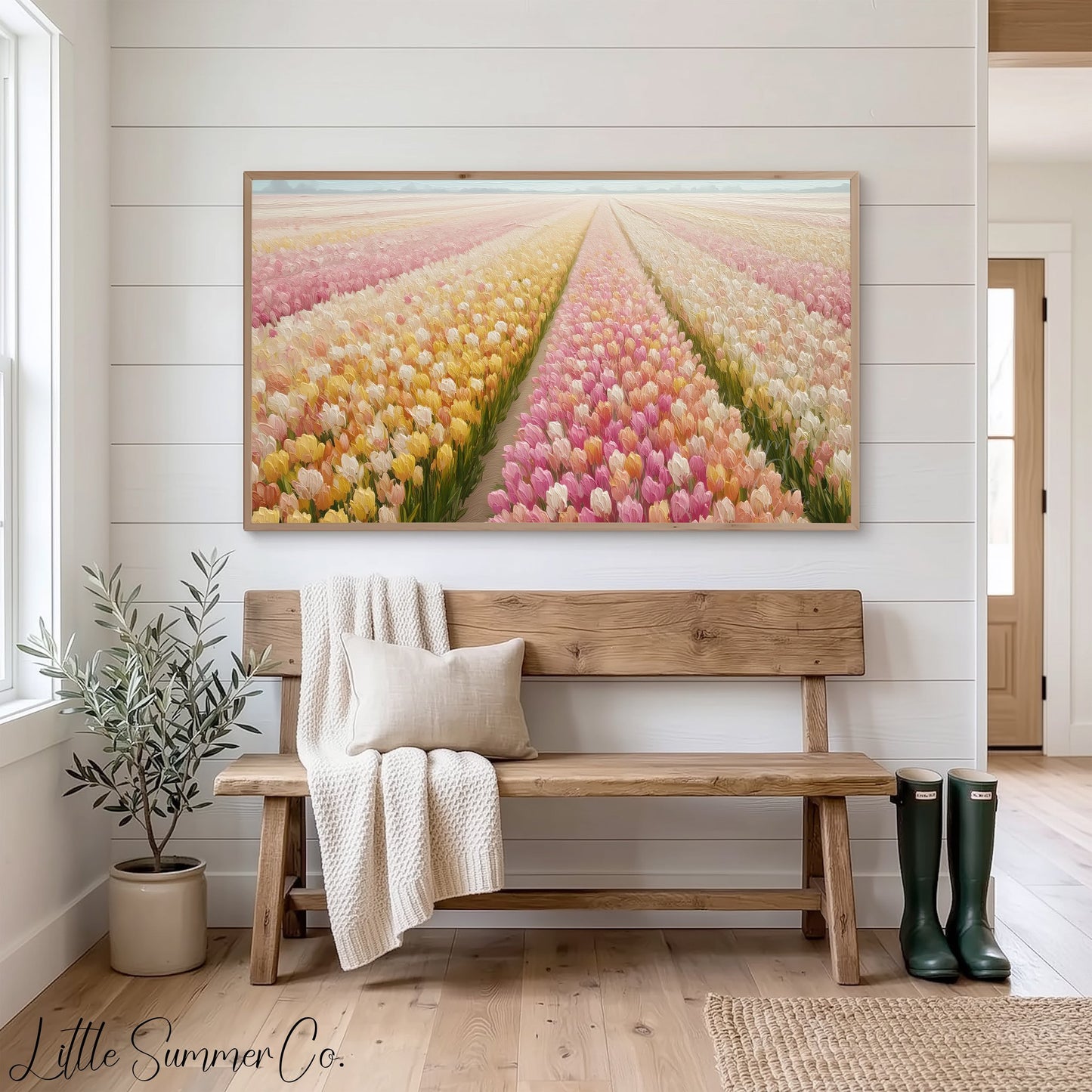 Tulip Field in Bloom Frame TV Art displayed on a TV