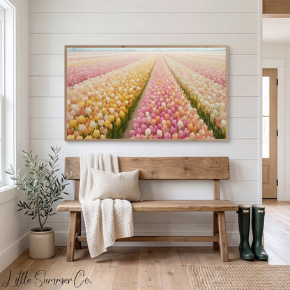 Tulip Field in Bloom Frame TV Art displayed on a TV