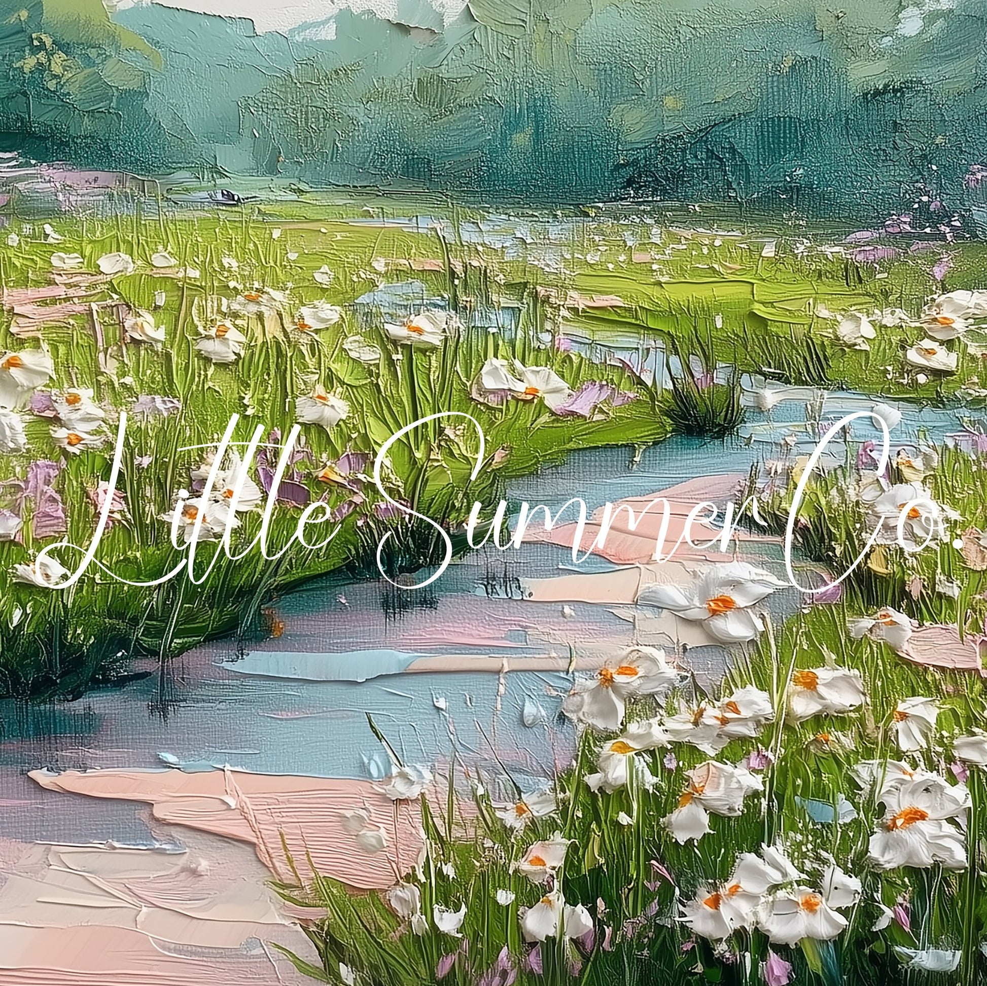 Wildflower Meadow with Stream Frame TV Art displayed on a TV