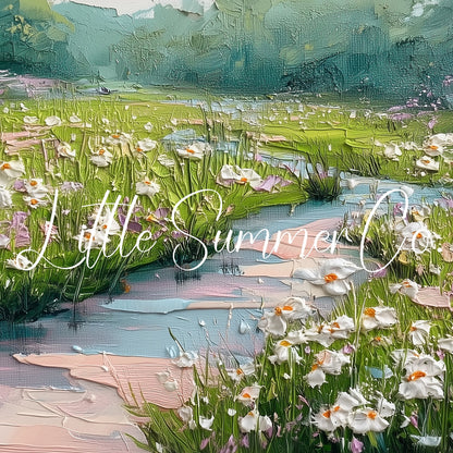 Wildflower Meadow with Stream Frame TV Art displayed on a TV