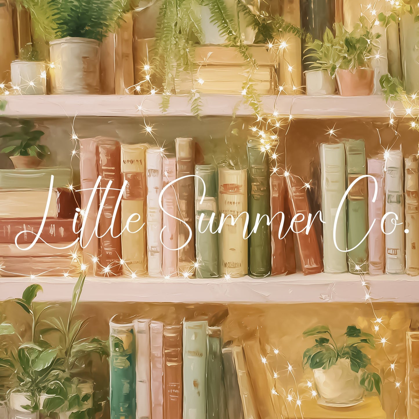 Sunlit Bookshelf with Fairy Lights Frame TV Art displayed on a TV