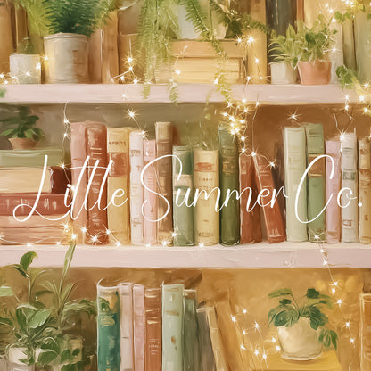Sunlit Bookshelf with Fairy Lights Frame TV Art displayed on a TV