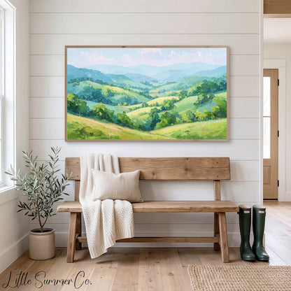 Blue Ridge Valley Frame TV Art displayed on a TV