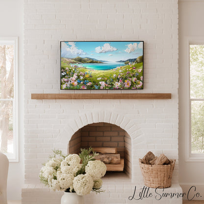Coastal Wildflower Hills Frame TV Art displayed on a TV