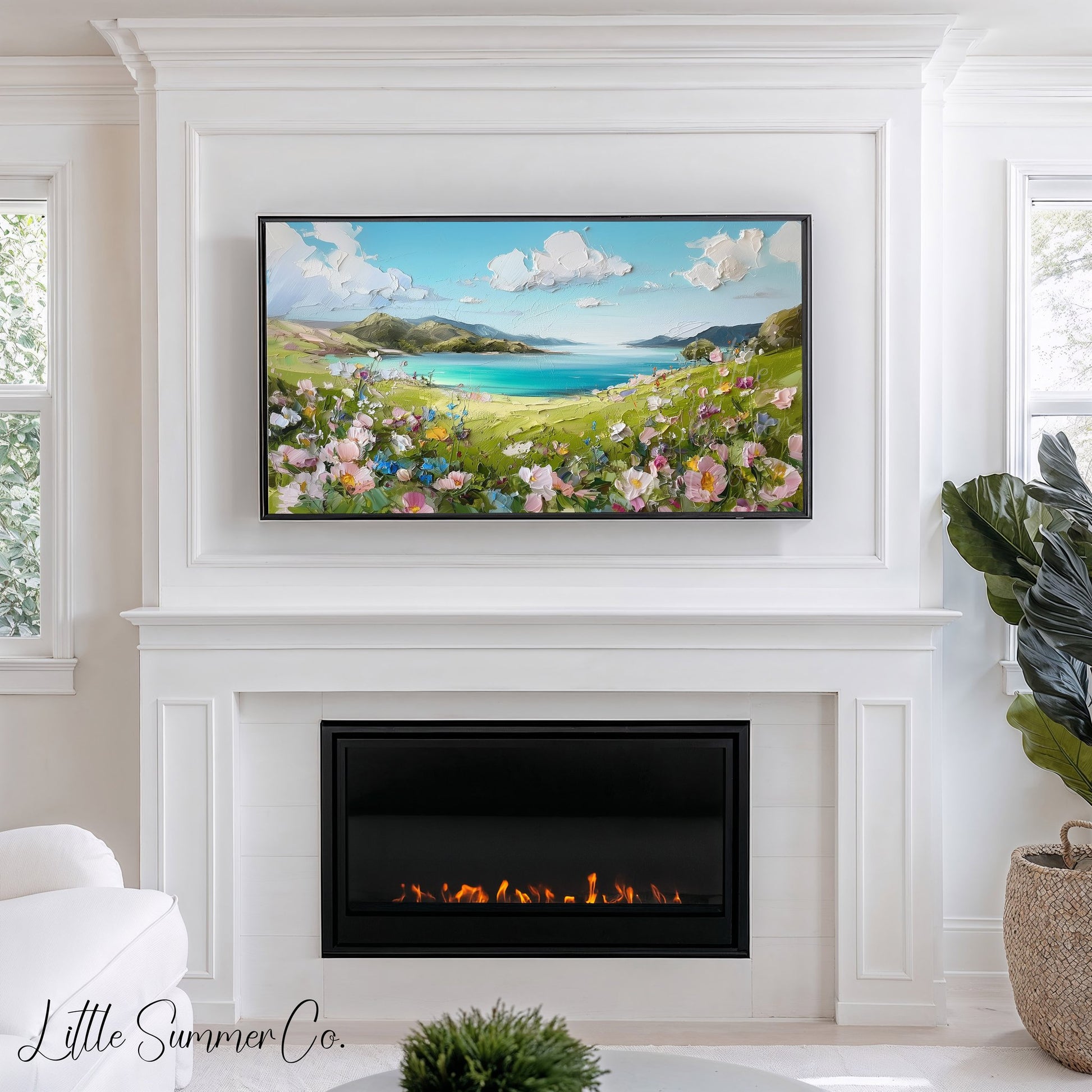 Coastal Wildflower Hills Frame TV Art displayed on a TV