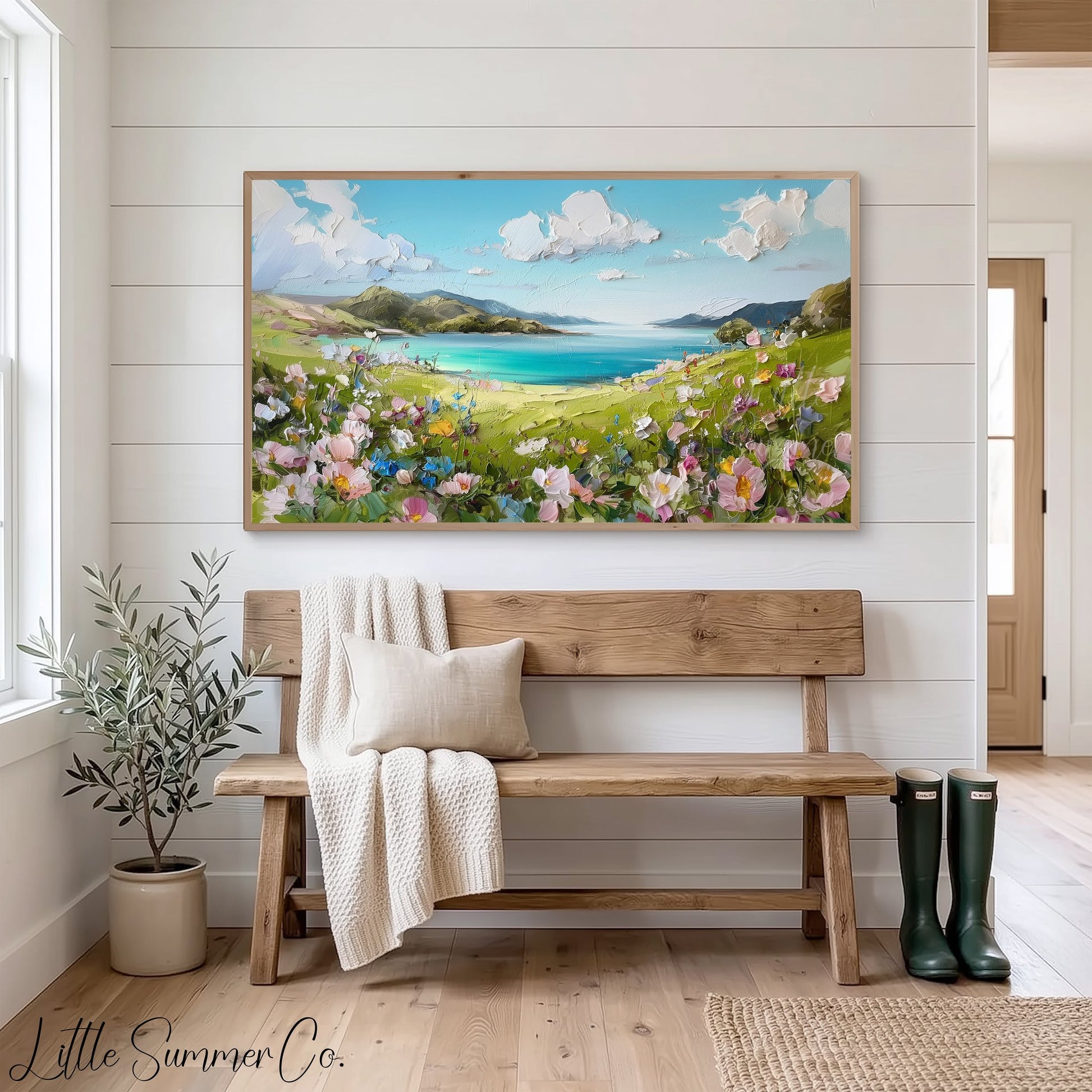 Coastal Wildflower Hills Frame TV Art displayed on a TV