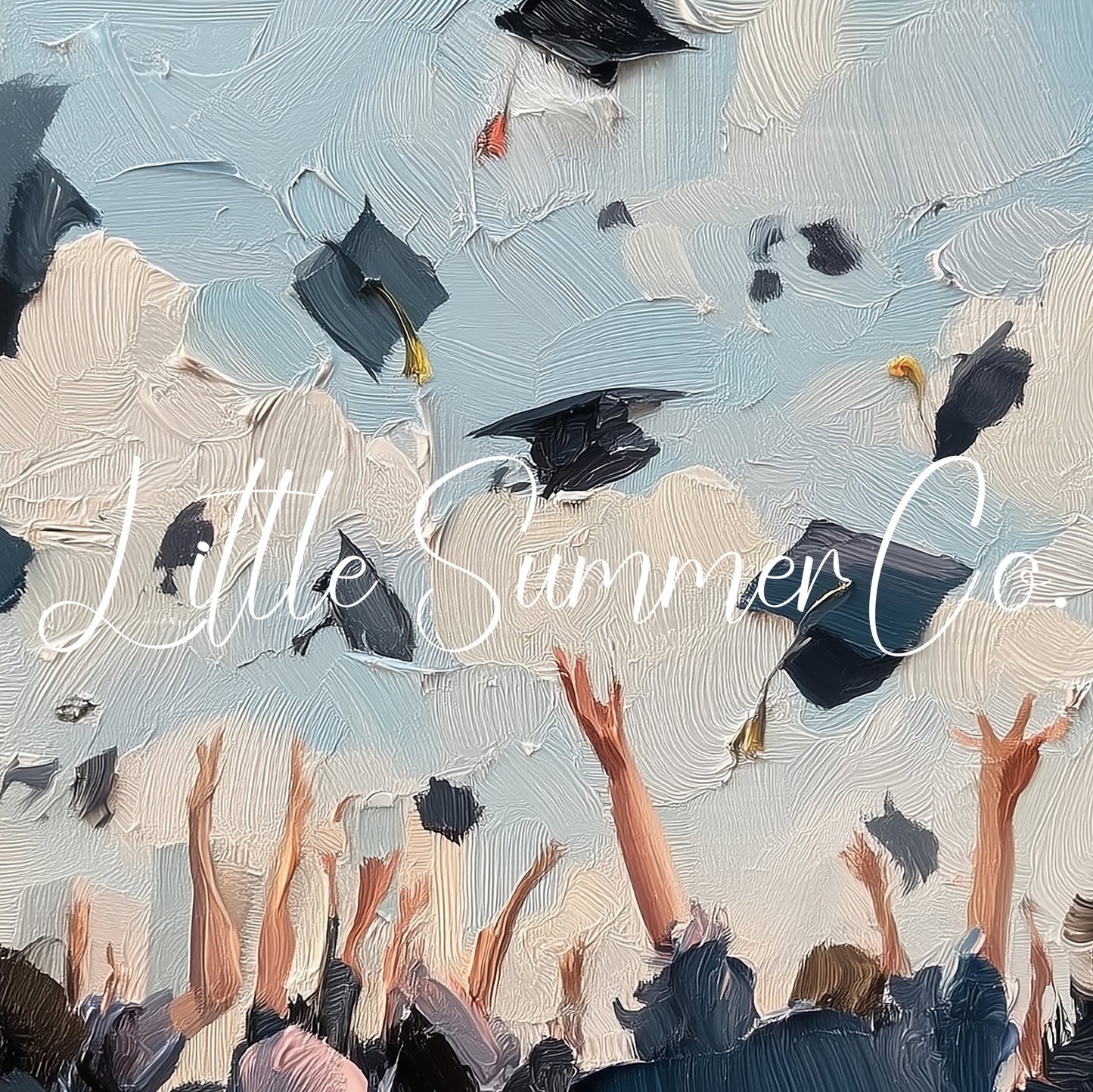 Graduation Caps in the Air Frame TV Art displayed on a TV