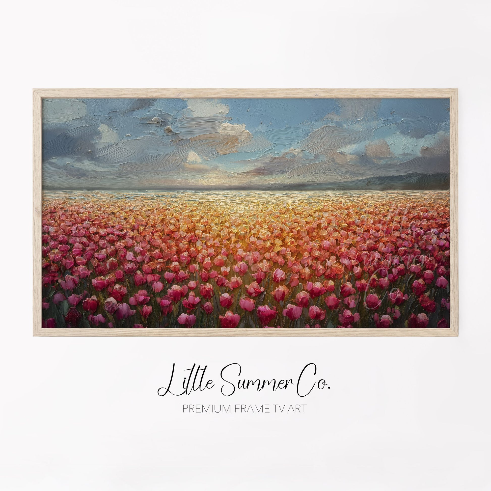 Tulip Field at Sunset Frame TV Art displayed on a TV