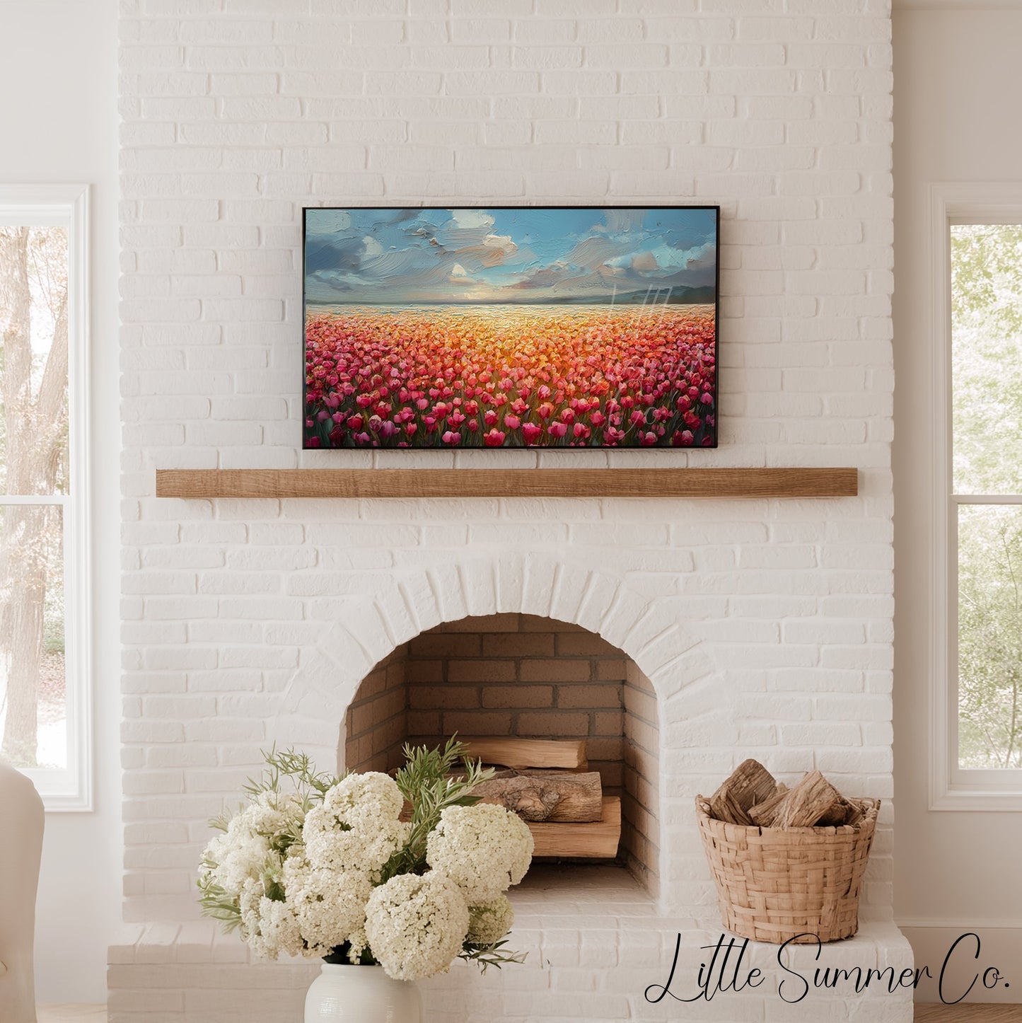 Tulip Field at Sunset Frame TV Art displayed on a TV