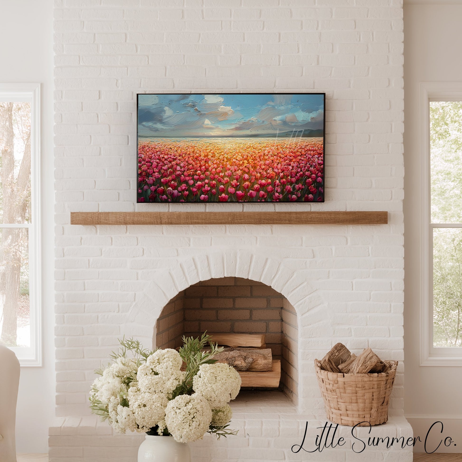 Tulip Field at Sunset Frame TV Art displayed on a TV