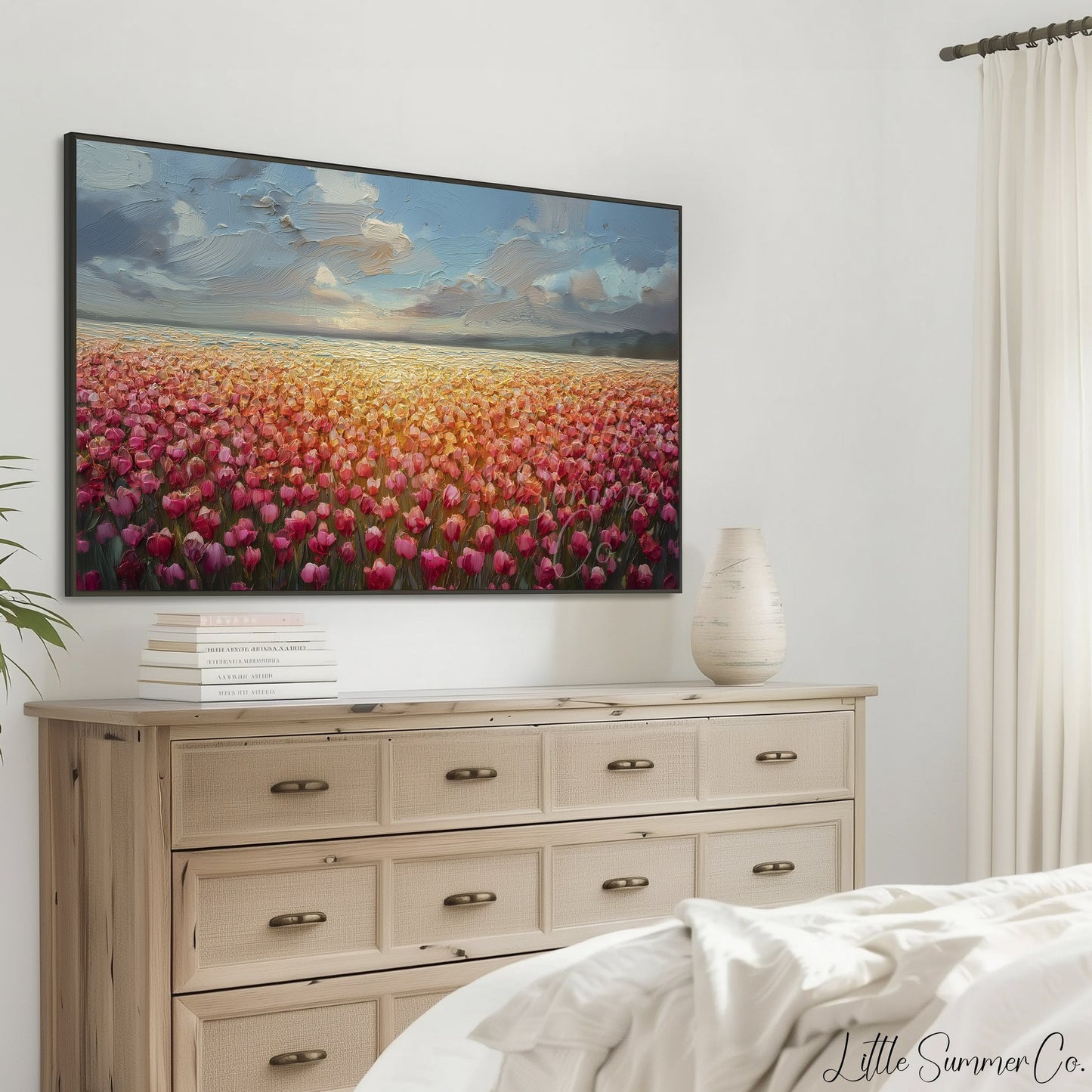 Tulip Field at Sunset Frame TV Art displayed on a TV