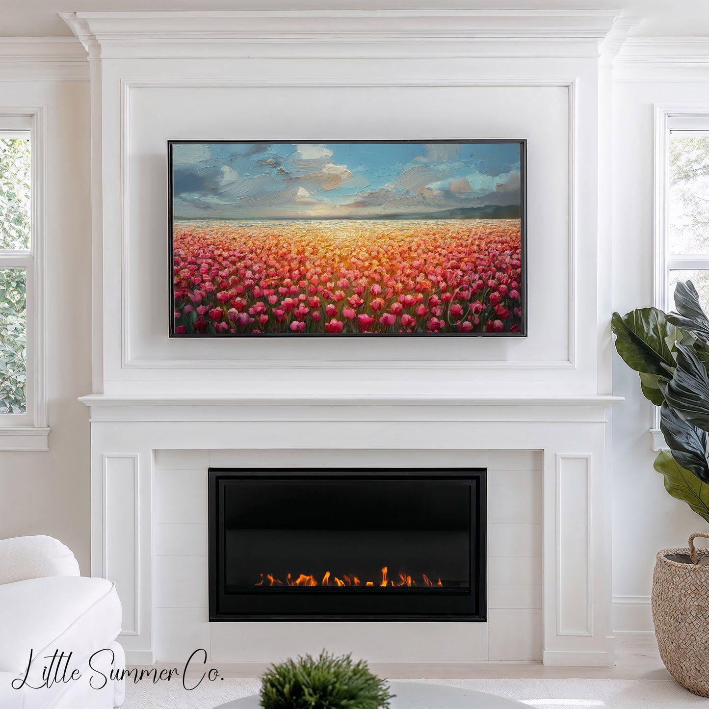 Tulip Field at Sunset Frame TV Art displayed on a TV