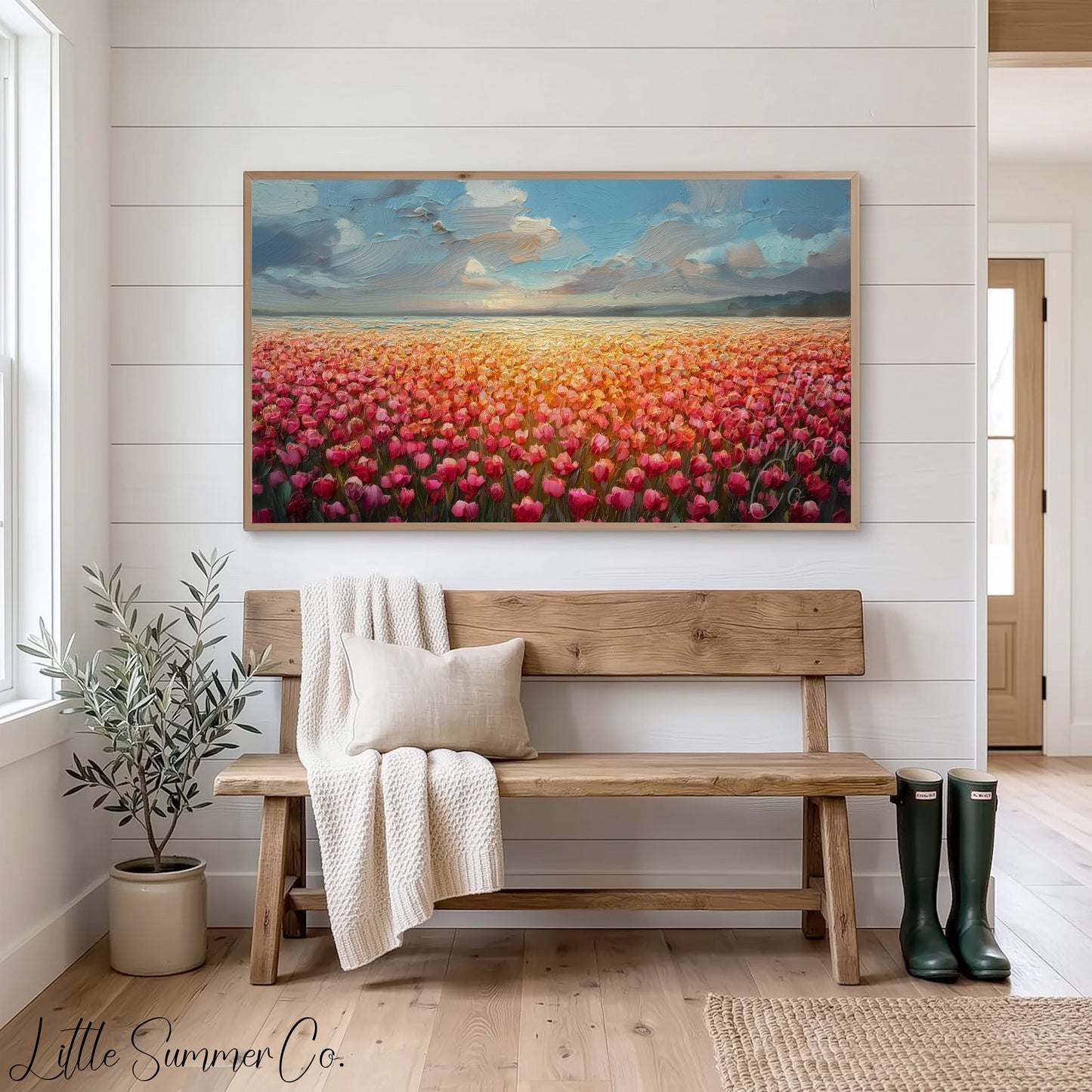Tulip Field at Sunset Frame TV Art displayed on a TV
