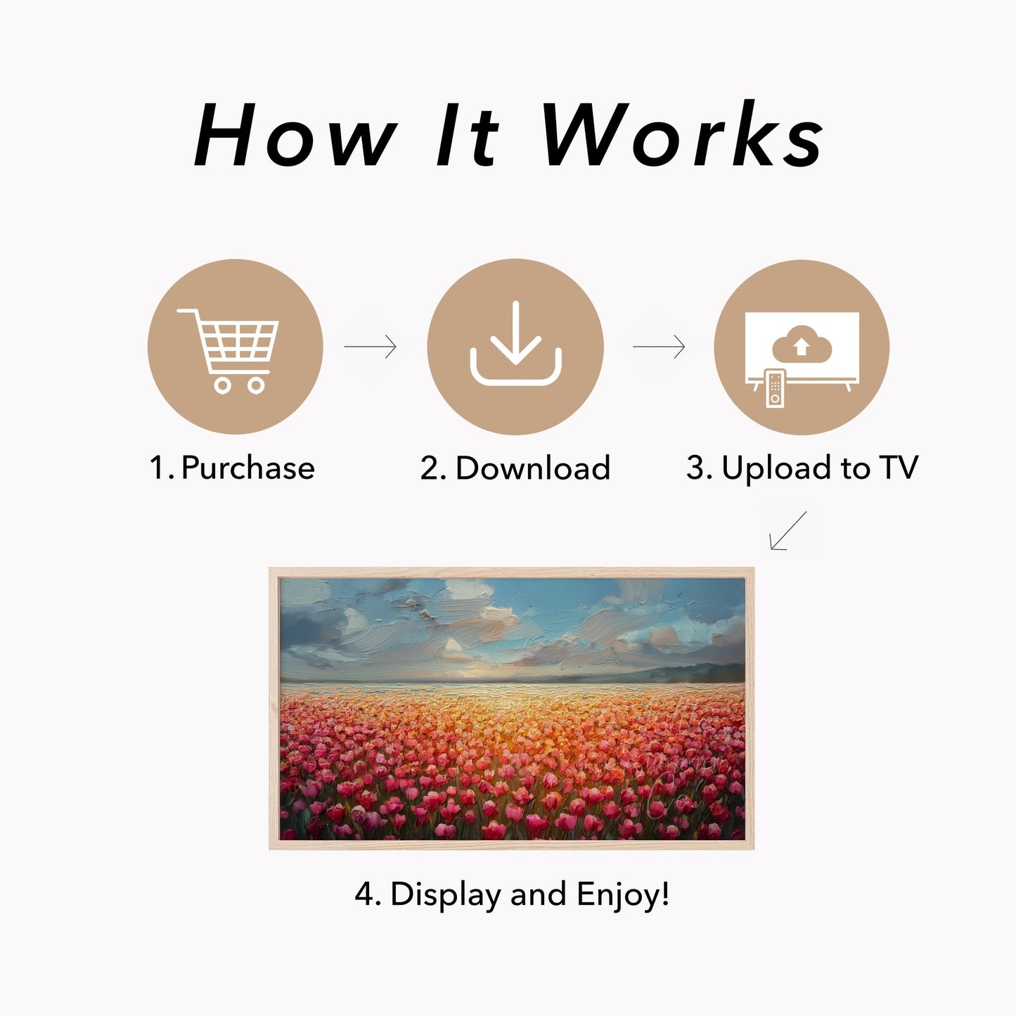 Tulip Field at Sunset Frame TV Art displayed on a TV