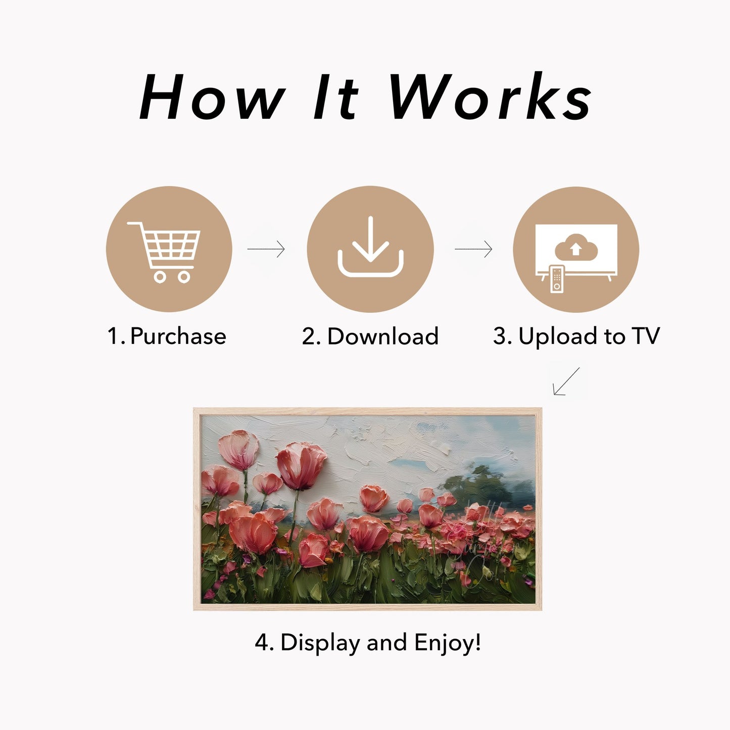 Pink Poppy Field Frame TV Art displayed on a TV