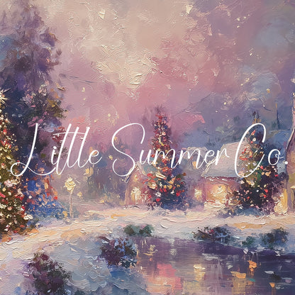 Snowy Christmas Village at Night Frame TV Art displayed on a TV