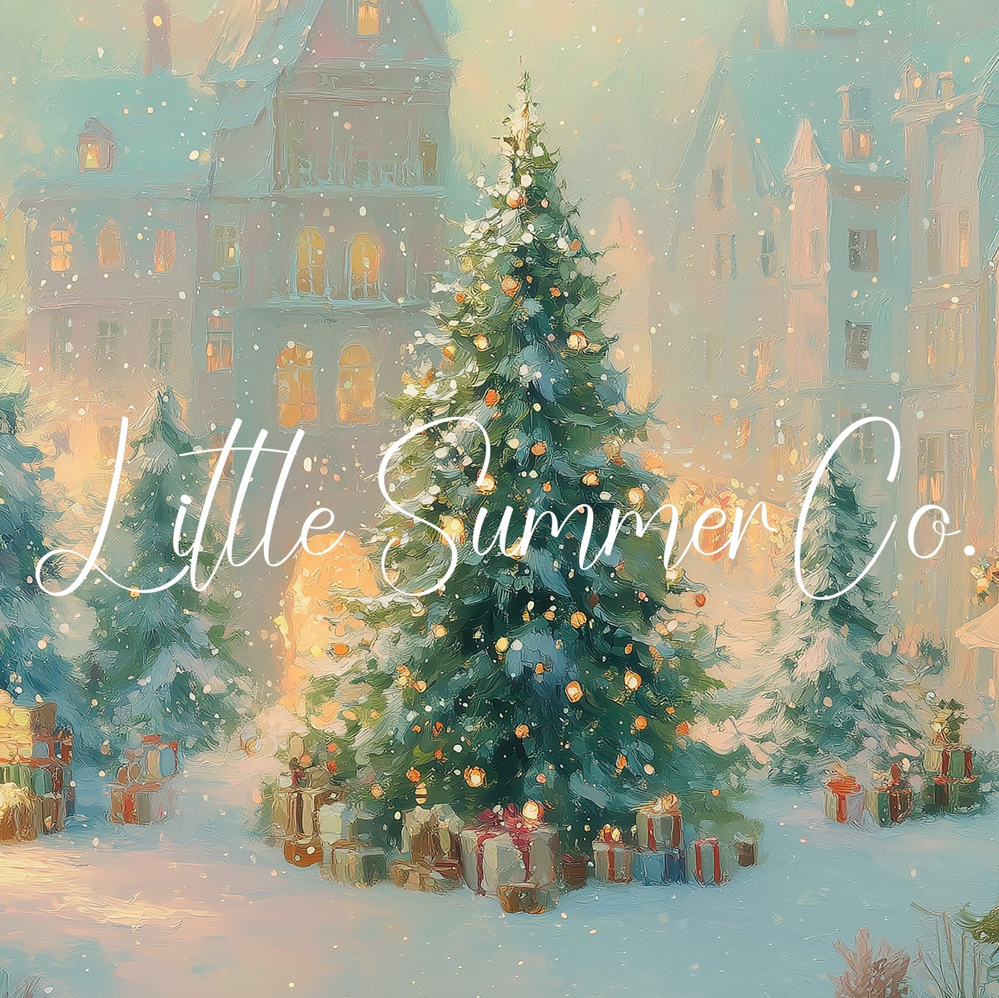 Snowy Christmas Town Square Frame TV Art displayed on a TV