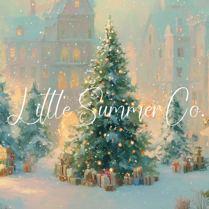 Snowy Christmas Town Square Frame TV Art displayed on a TV