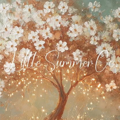 White Blossom Tree With Lights Frame TV Art displayed on a TV