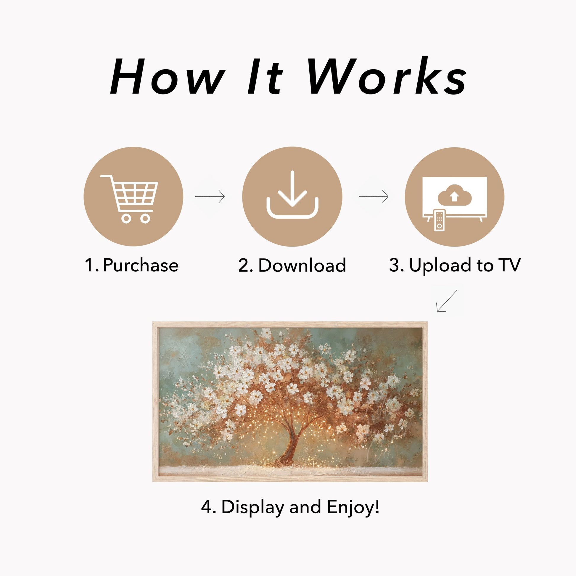 White Blossom Tree With Lights Frame TV Art displayed on a TV