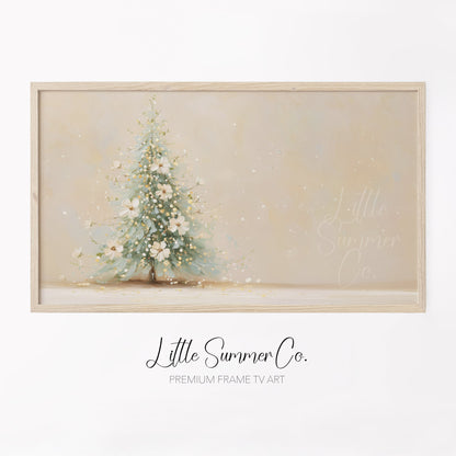 Floral Christmas Tree Frame TV Art displayed on a TV