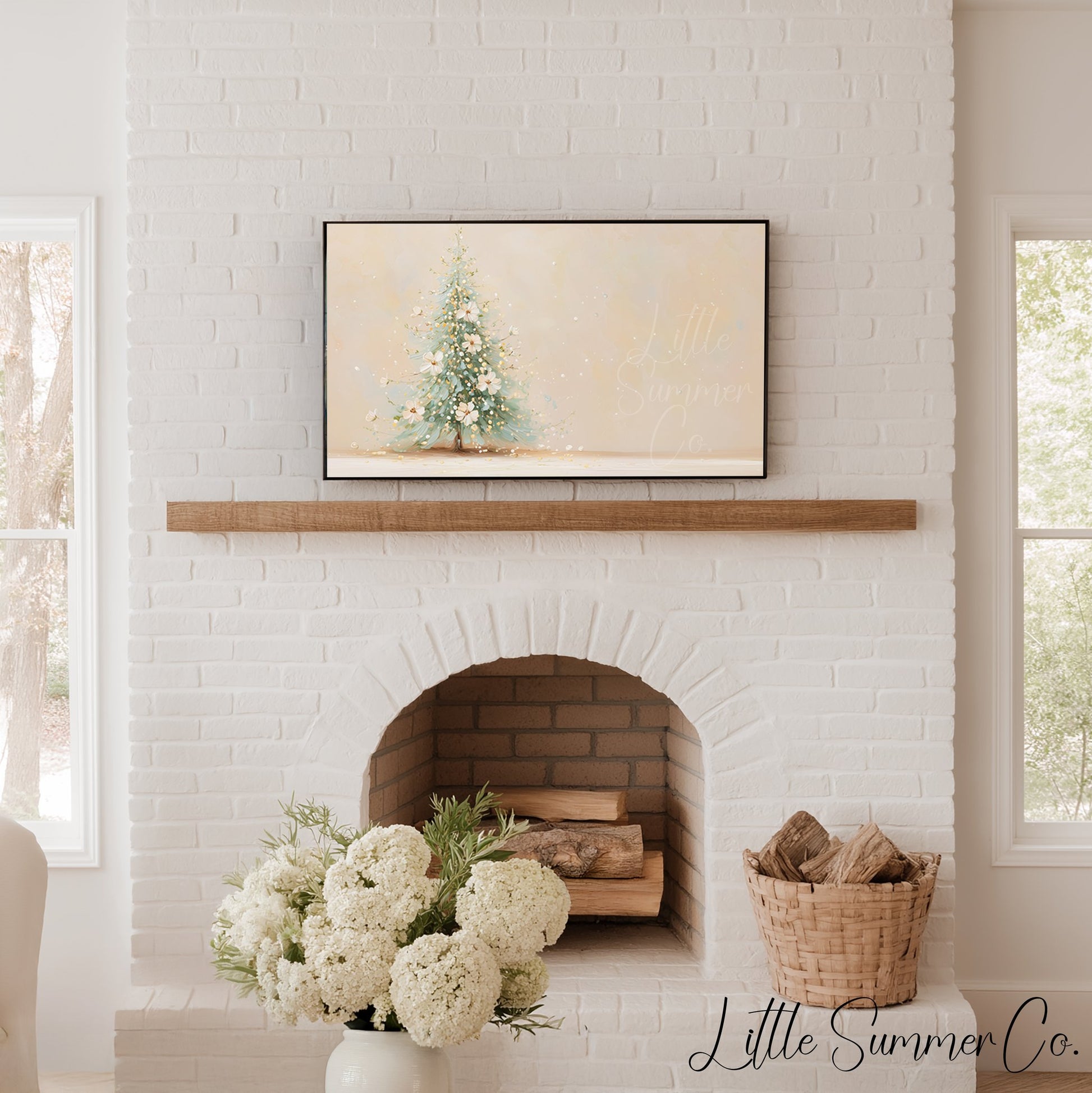 Floral Christmas Tree Frame TV Art displayed on a TV