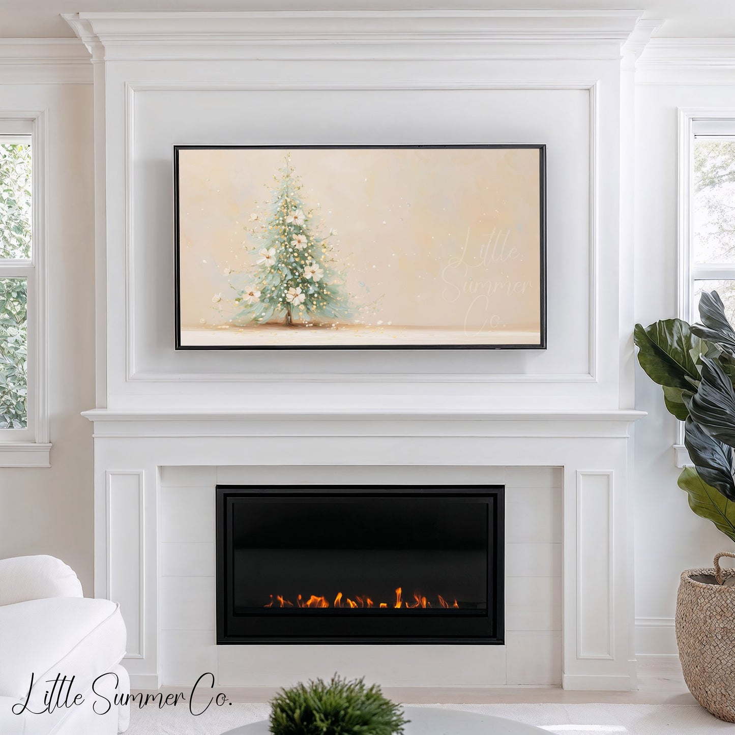 Floral Christmas Tree Frame TV Art displayed on a TV