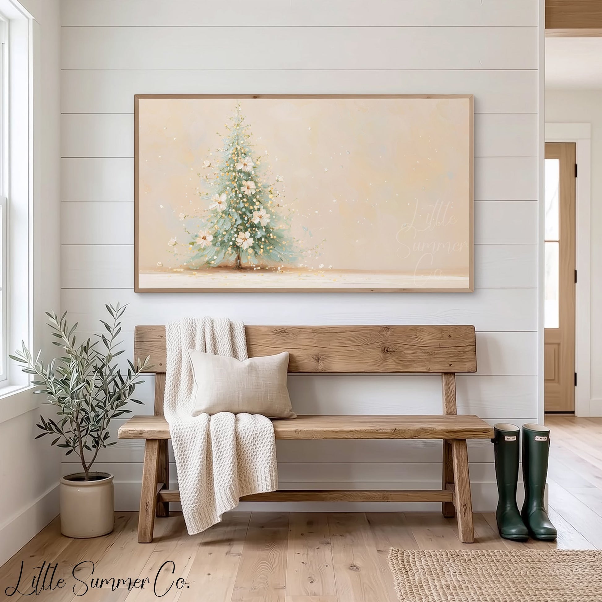 Floral Christmas Tree Frame TV Art displayed on a TV