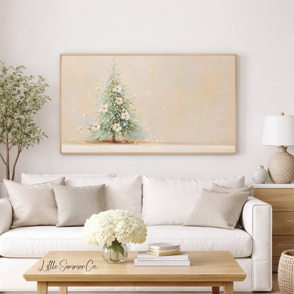 Floral Christmas Tree Frame TV Art displayed on a TV