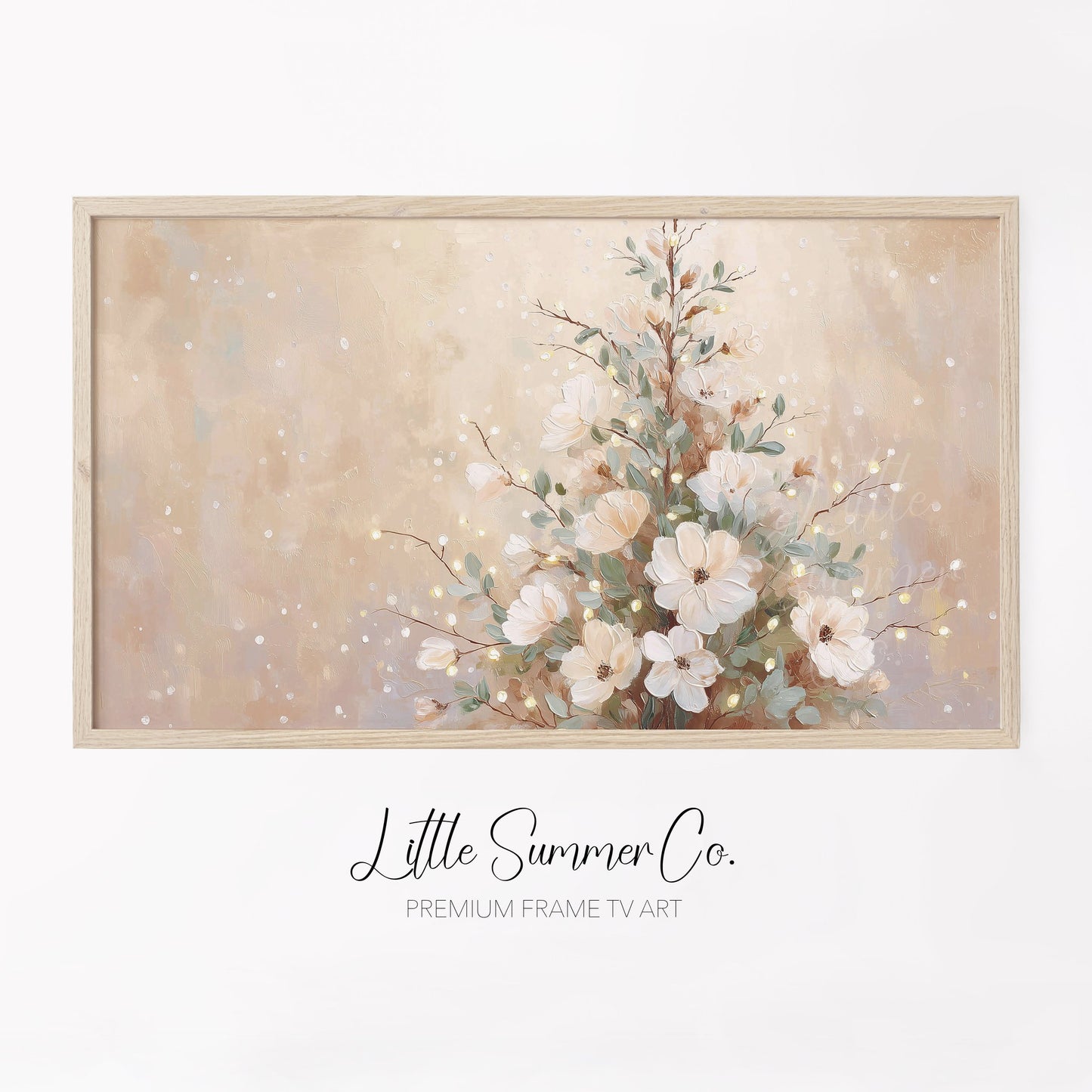 Floral Christmas Tree Neutral Frame TV Art displayed on a TV