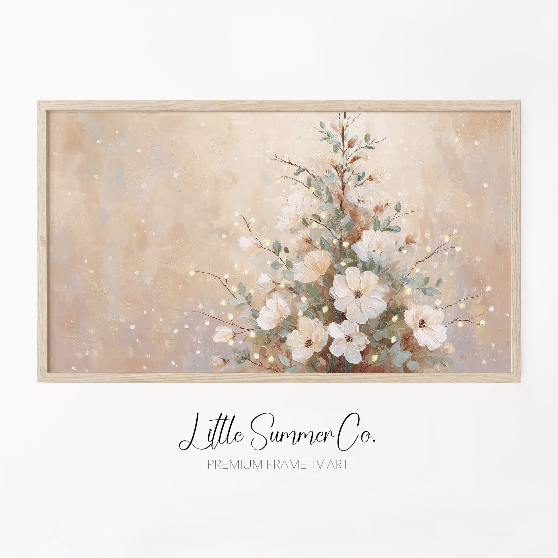 Floral Christmas Tree Neutral Frame TV Art displayed on a TV