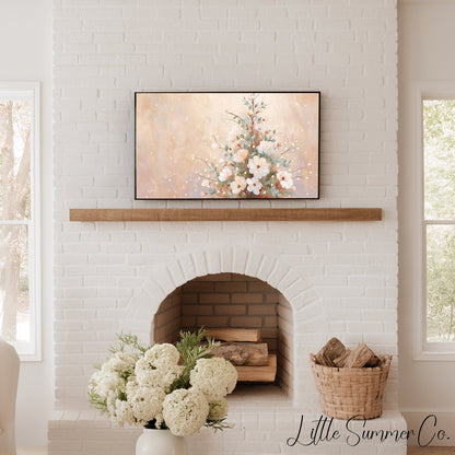 Floral Christmas Tree Neutral Frame TV Art displayed on a TV