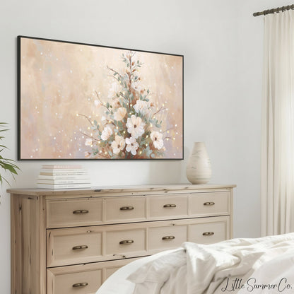 Floral Christmas Tree Neutral Frame TV Art displayed on a TV