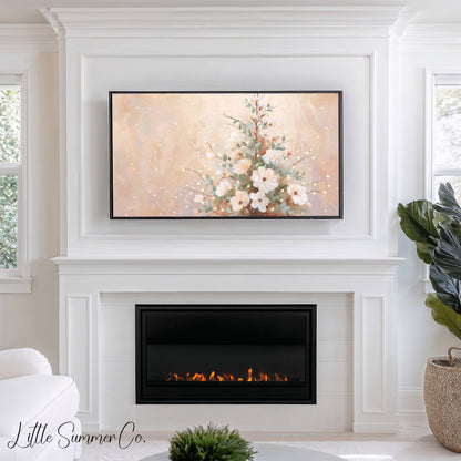 Floral Christmas Tree Neutral Frame TV Art displayed on a TV
