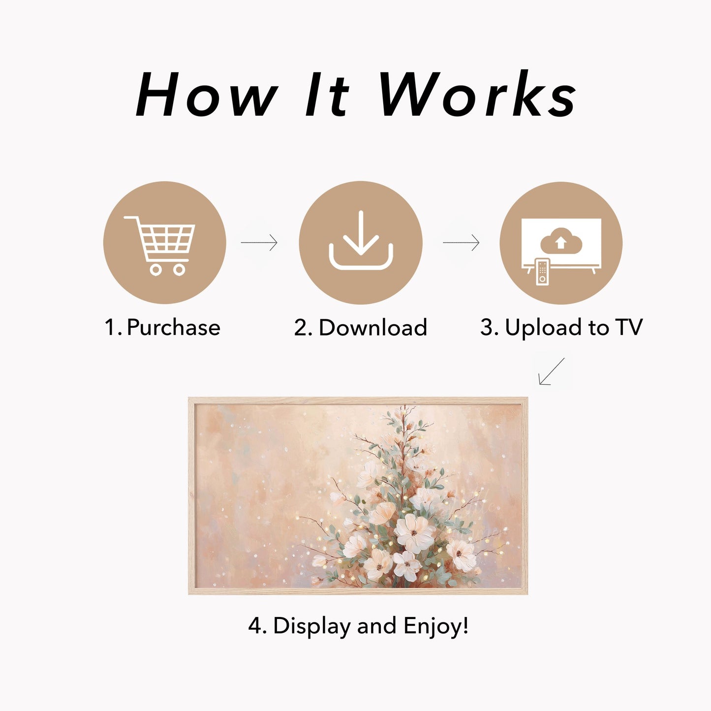 Floral Christmas Tree Neutral Frame TV Art displayed on a TV